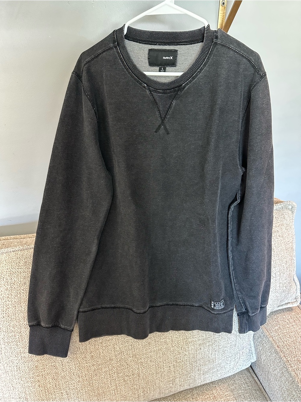 Hurley Black Washed Crewneck Sweatshirt - Men's